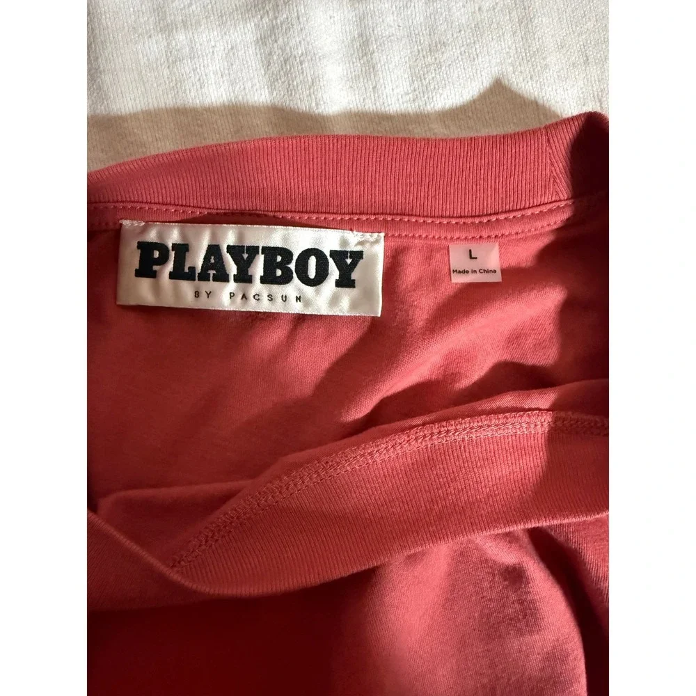 Playboy‎ by PacSun Studio Photography Graphic T-Shirt Pink Silver Reflective L